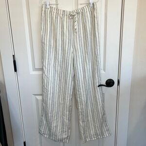 Weekend Los Angeles Elise Stripe Linen Blend Drawstring Pants Ivory/Black Medium